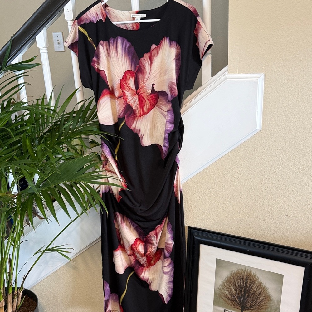Cato Black Maxi Dress with Pink Floral Design